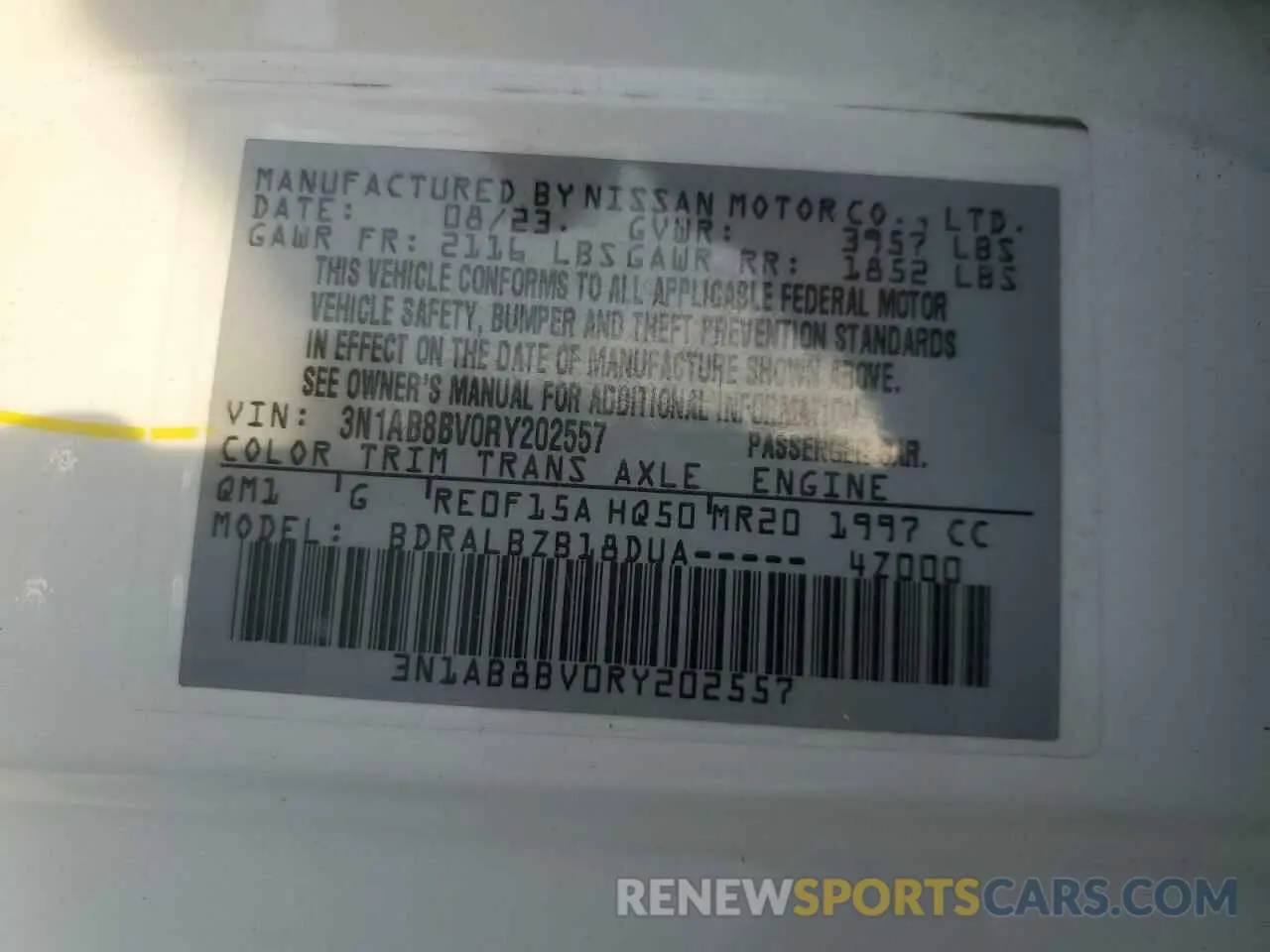 14 Фотография поврежденного автомобиля 3N1AB8BV0RY202557 NISSAN SENTRA 2024