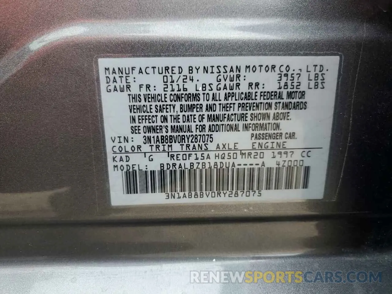 12 Photograph of a damaged car 3N1AB8BV0RY287075 NISSAN SENTRA 2024