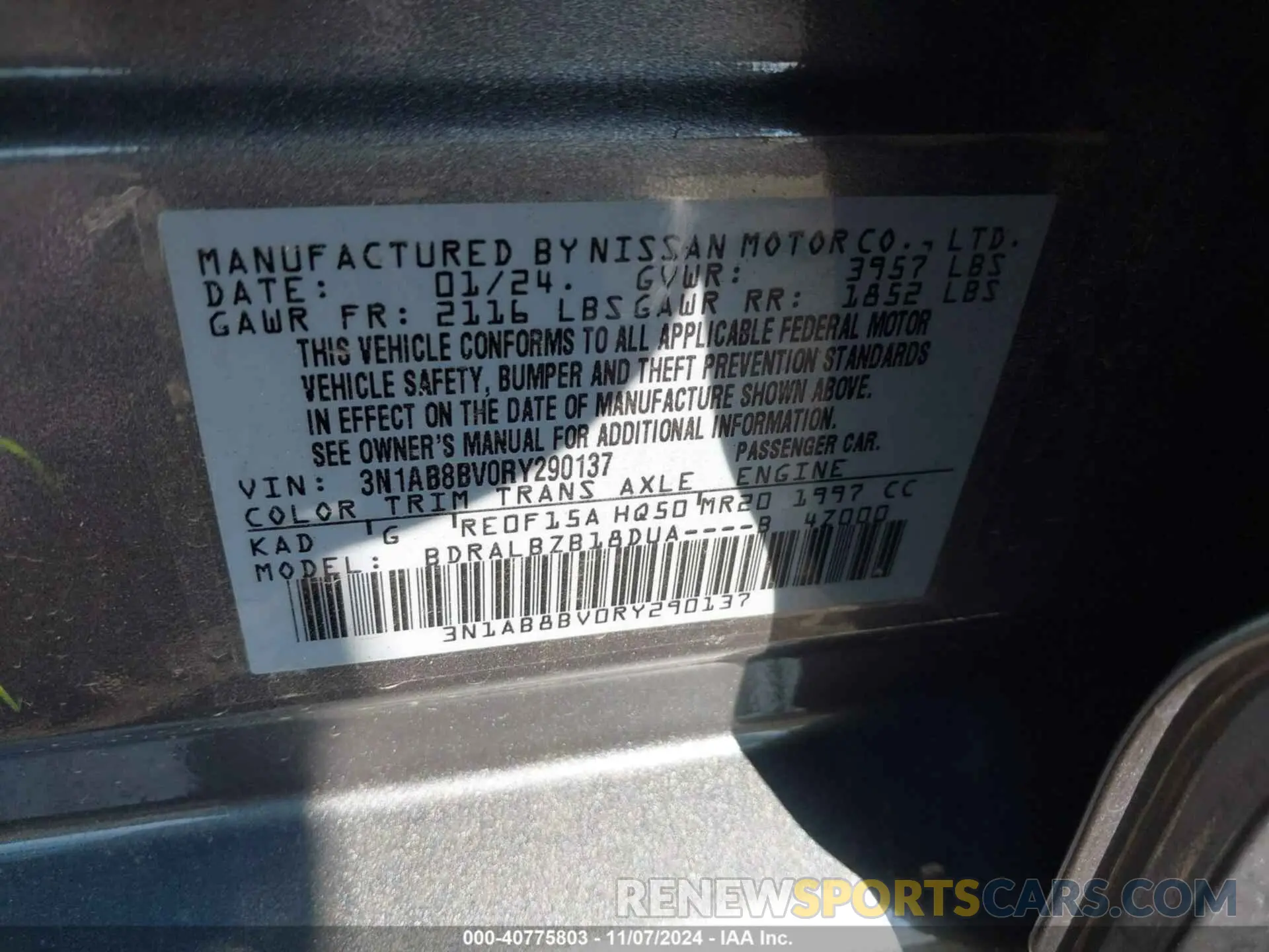 9 Photograph of a damaged car 3N1AB8BV0RY290137 NISSAN SENTRA 2024