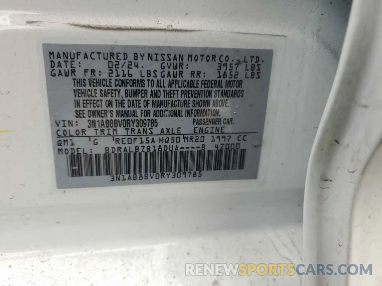 13 Фотография поврежденного автомобиля 3N1AB8BV0RY309785 NISSAN SENTRA 2024
