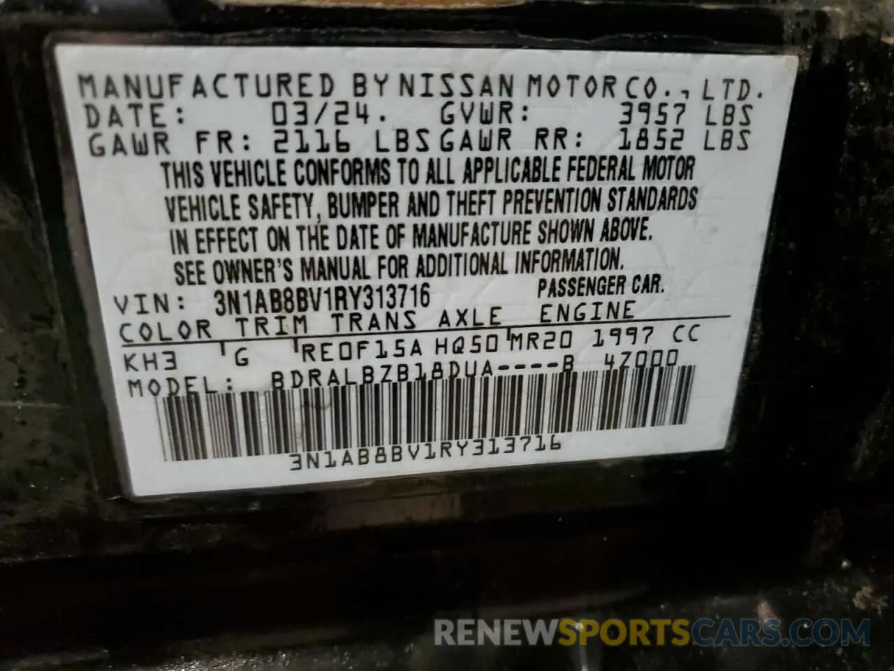 12 Фотография поврежденного автомобиля 3N1AB8BV1RY313716 NISSAN SENTRA 2024