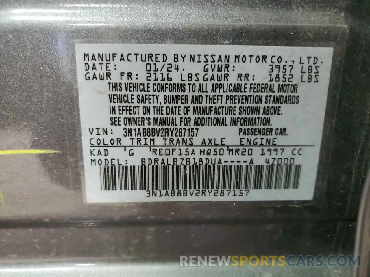 12 Photograph of a damaged car 3N1AB8BV2RY287157 NISSAN SENTRA 2024