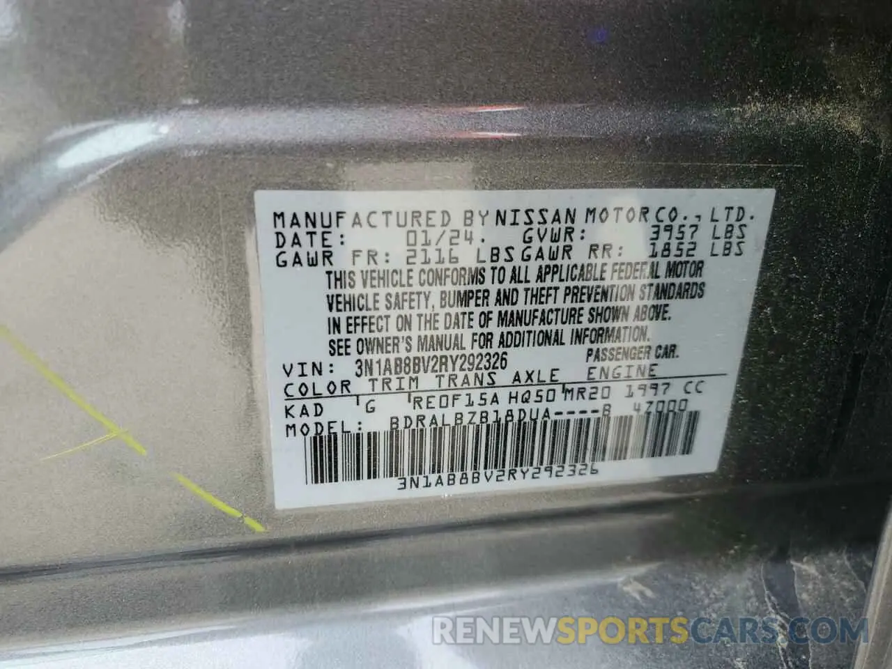 13 Фотография поврежденного автомобиля 3N1AB8BV2RY292326 NISSAN SENTRA 2024