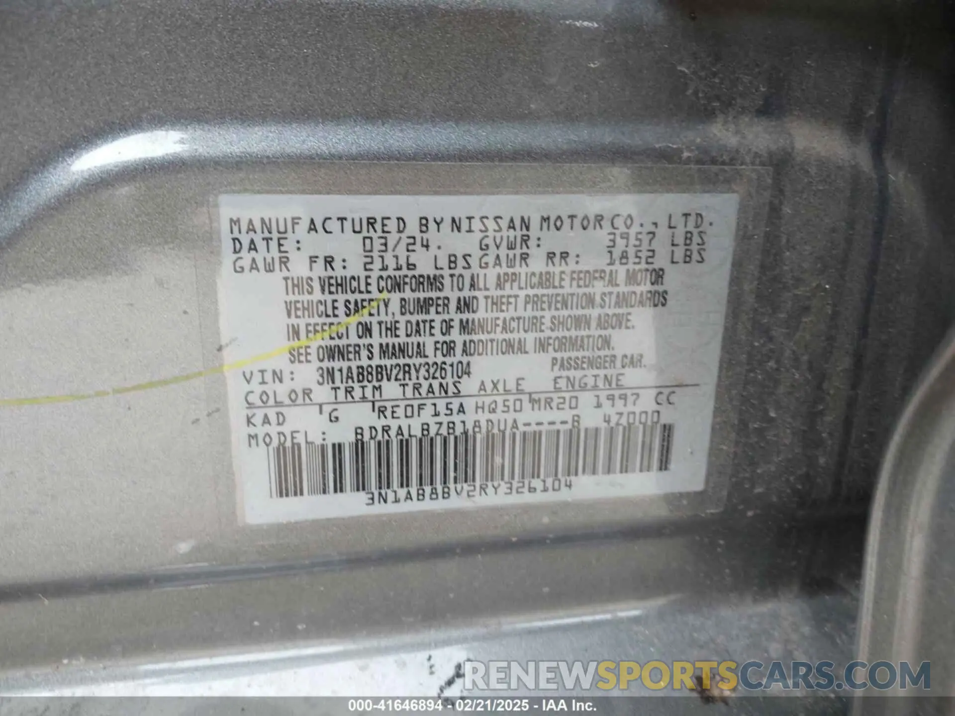 9 Фотография поврежденного автомобиля 3N1AB8BV2RY326104 NISSAN SENTRA 2024