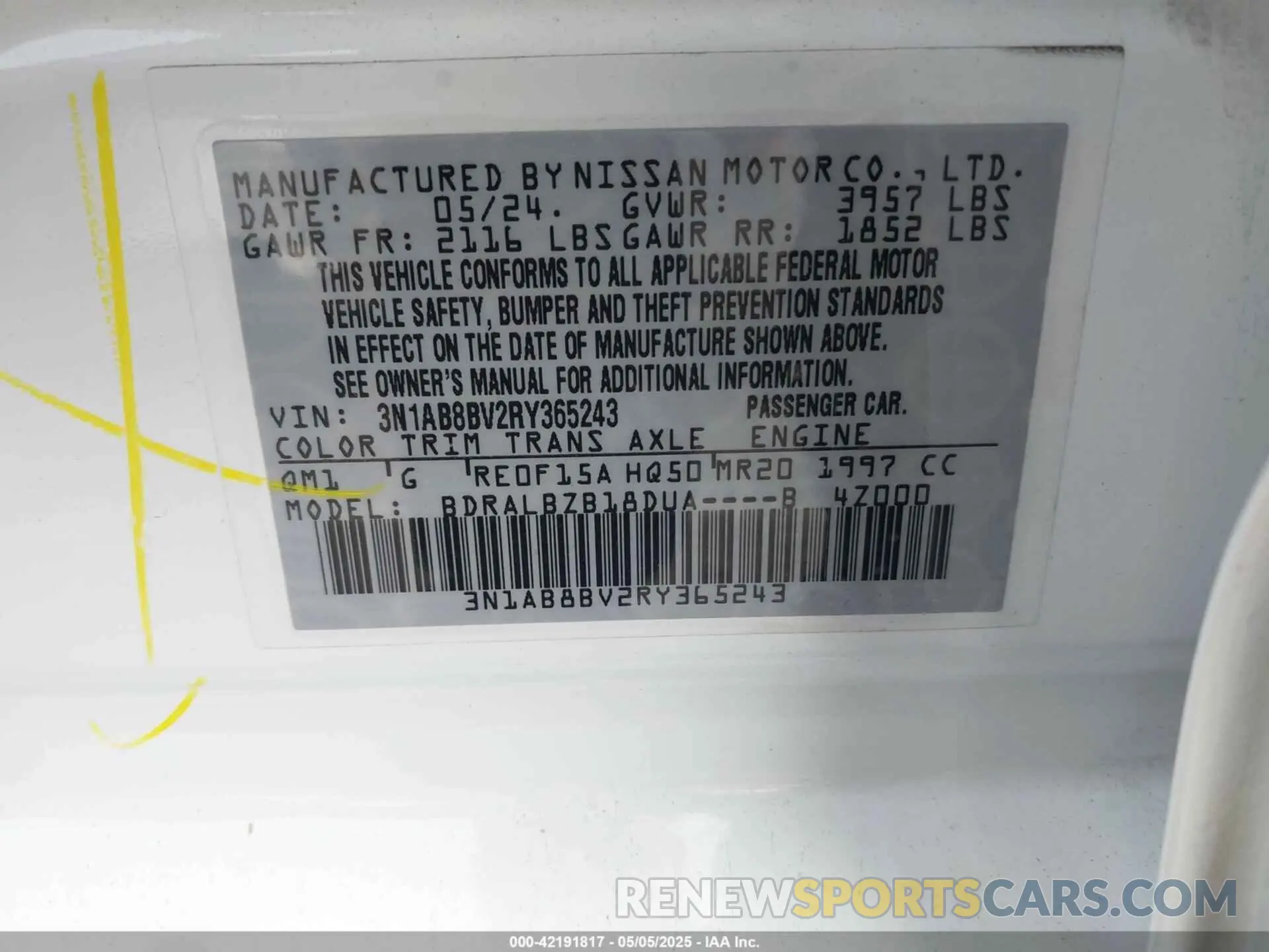 9 Фотография поврежденного автомобиля 3N1AB8BV2RY365243 NISSAN SENTRA 2024
