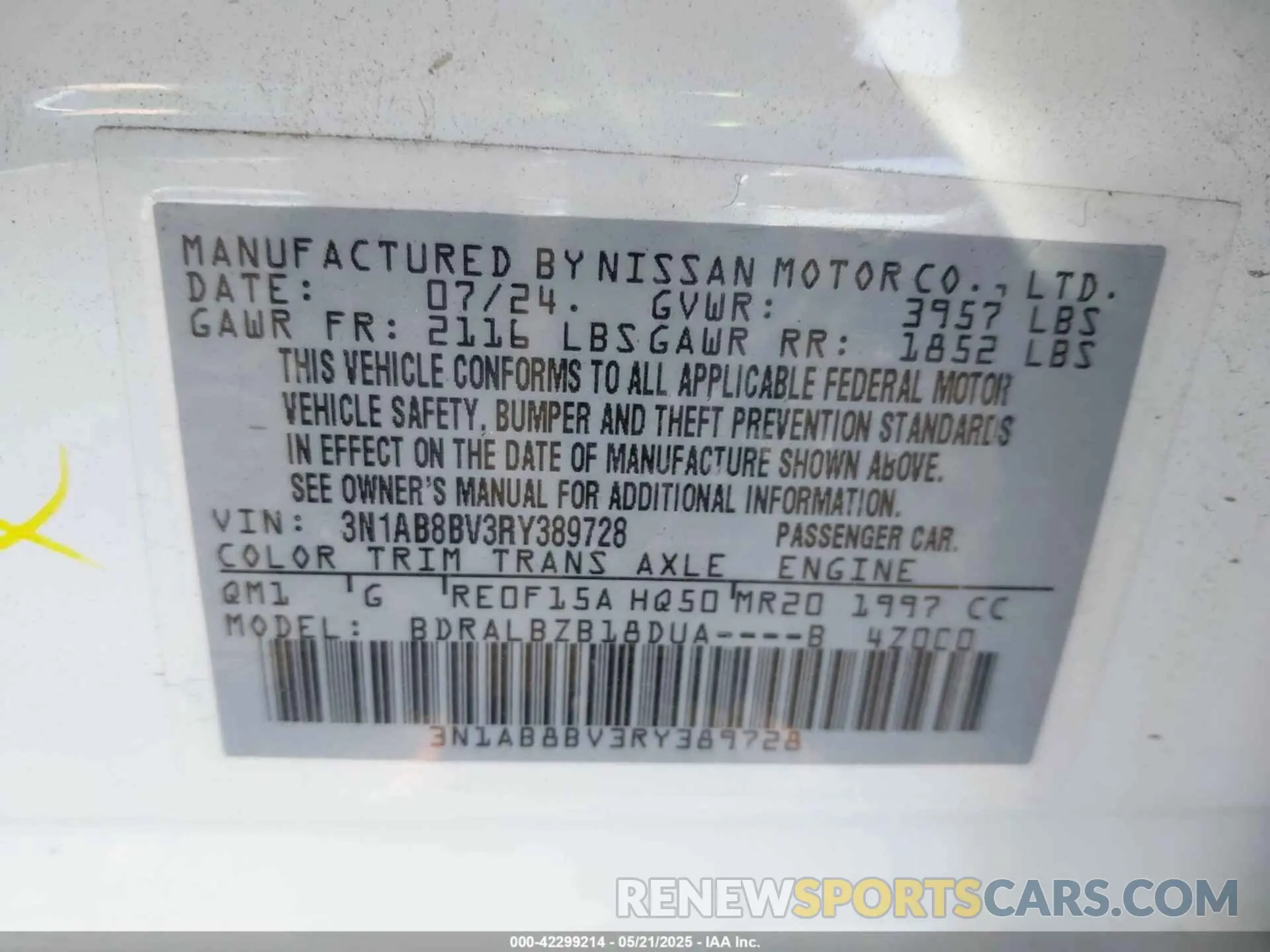 9 Photograph of a damaged car 3N1AB8BV3RY389728 NISSAN SENTRA 2024