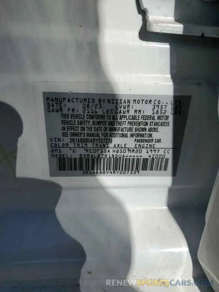 14 Photograph of a damaged car 3N1AB8BV4RY207339 NISSAN SENTRA 2024
