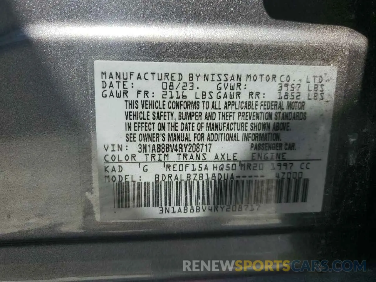 15 Фотография поврежденного автомобиля 3N1AB8BV4RY208717 NISSAN SENTRA 2024