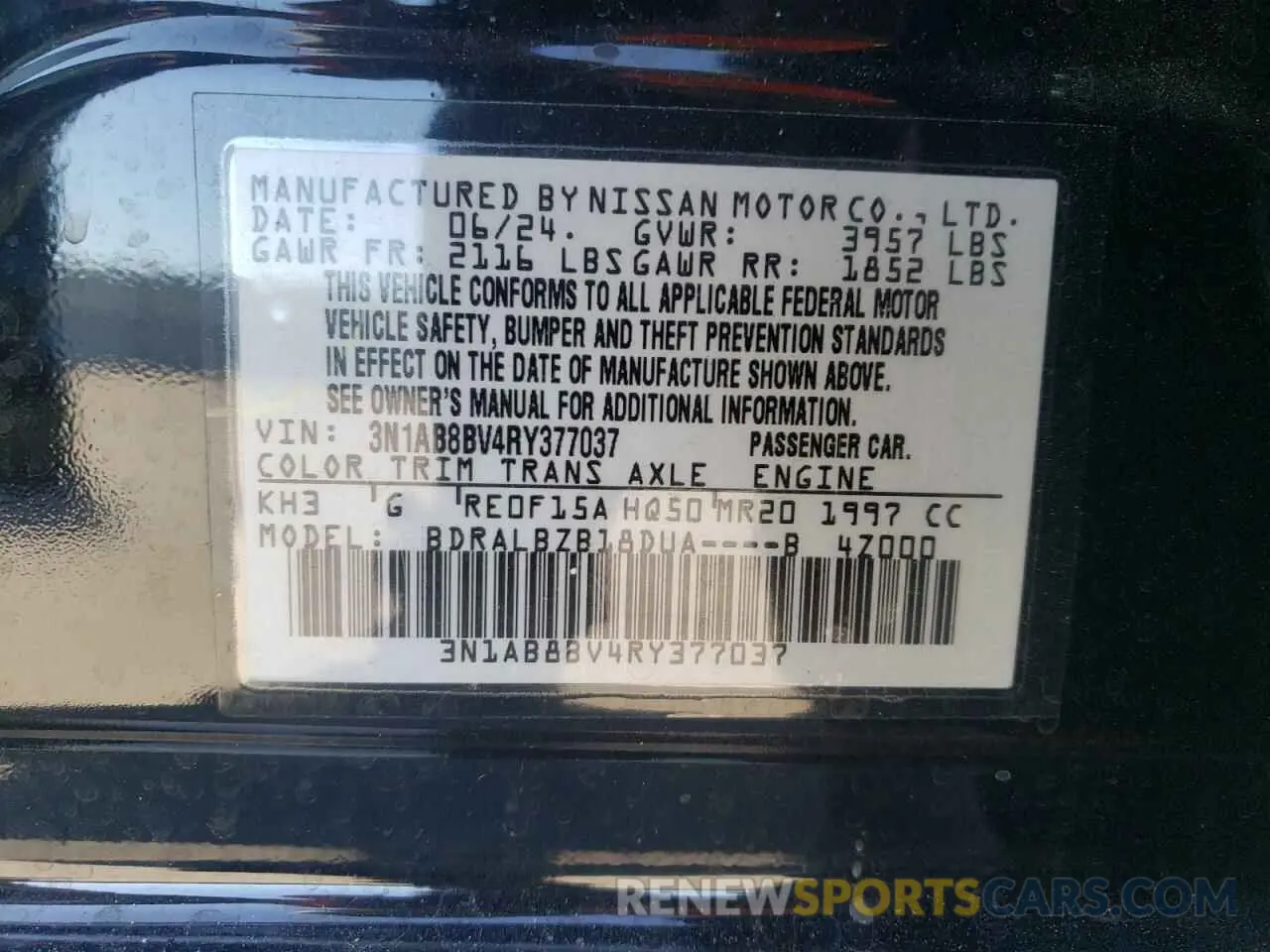 12 Photograph of a damaged car 3N1AB8BV4RY377037 NISSAN SENTRA 2024