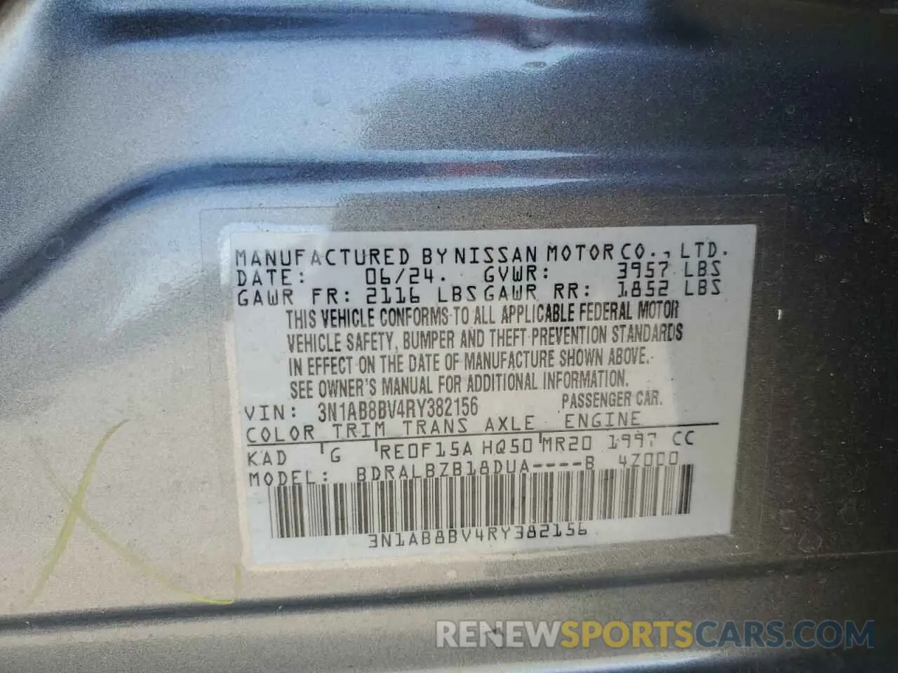 14 Photograph of a damaged car 3N1AB8BV4RY382156 NISSAN SENTRA 2024