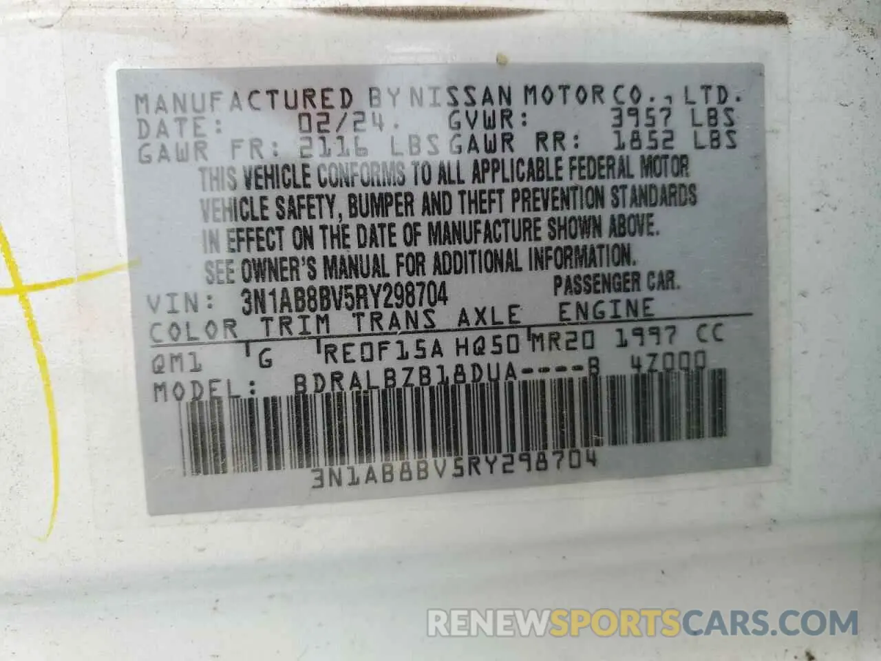 12 Photograph of a damaged car 3N1AB8BV5RY298704 NISSAN SENTRA 2024