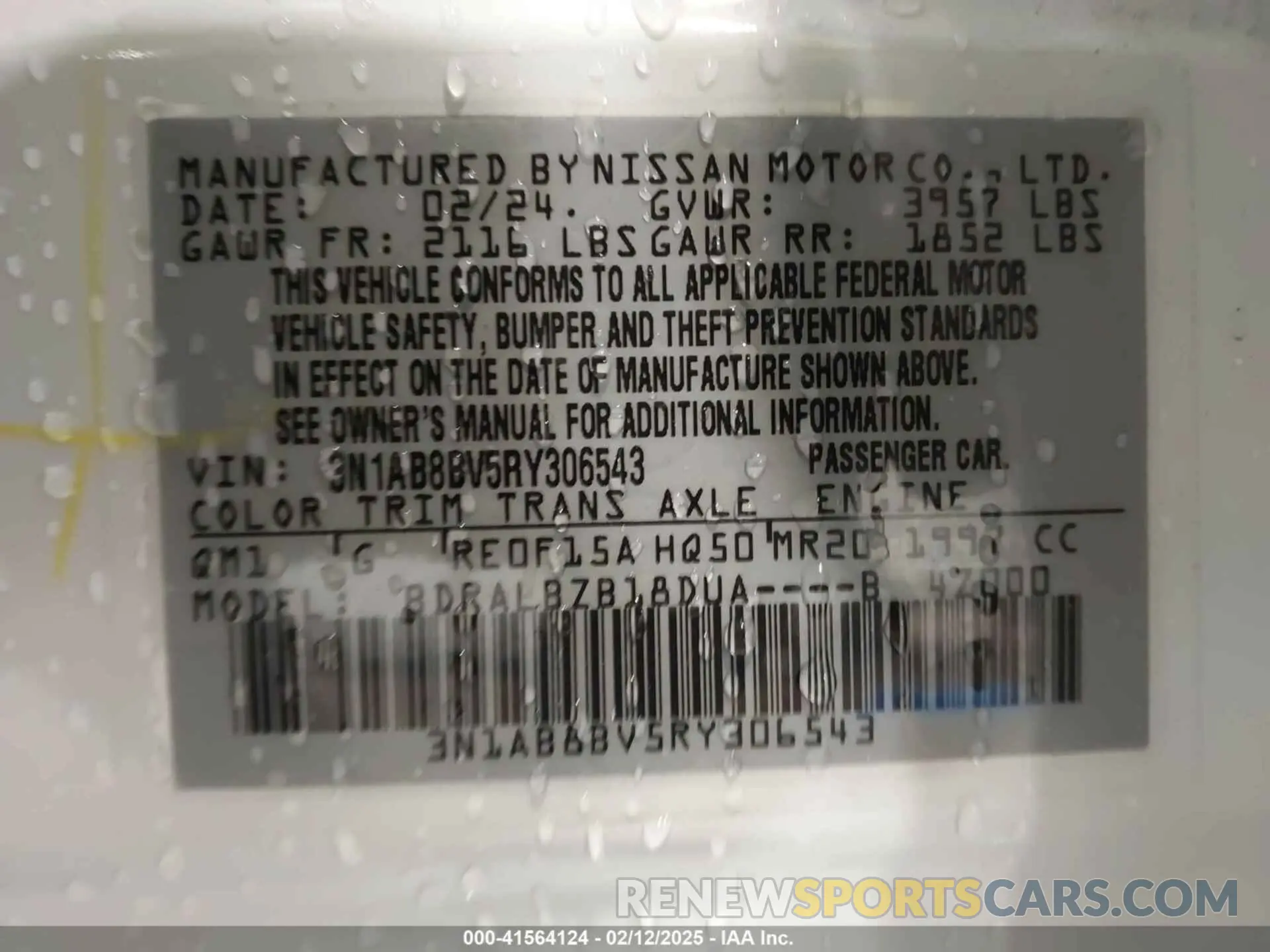 9 Фотография поврежденного автомобиля 3N1AB8BV5RY306543 NISSAN SENTRA 2024