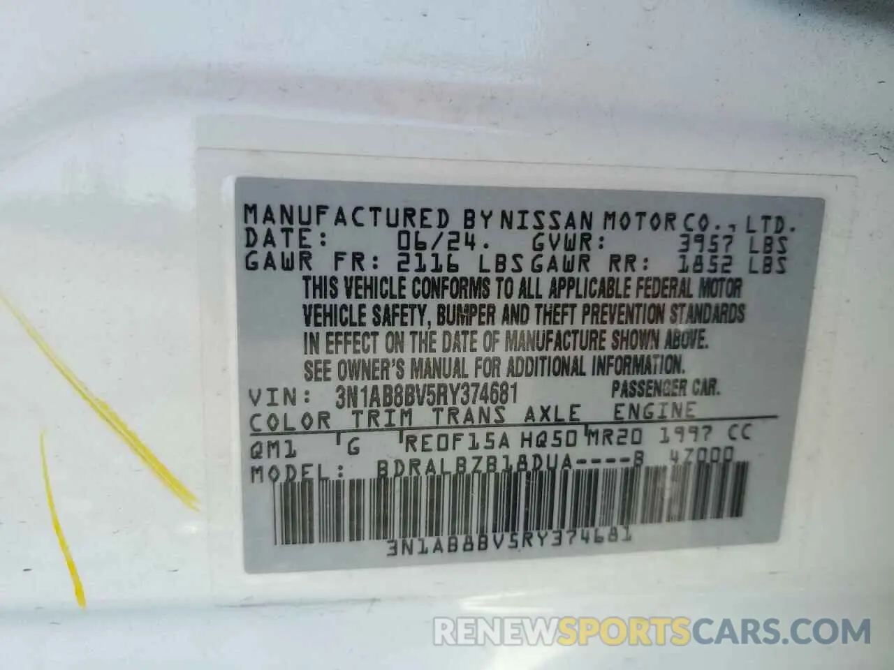 13 Фотография поврежденного автомобиля 3N1AB8BV5RY374681 NISSAN SENTRA 2024