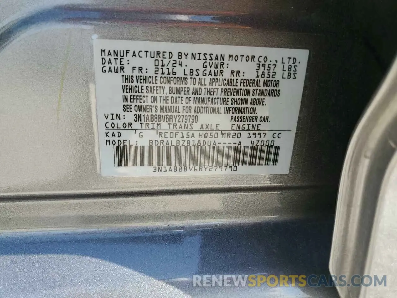 14 Photograph of a damaged car 3N1AB8BV6RY279790 NISSAN SENTRA 2024