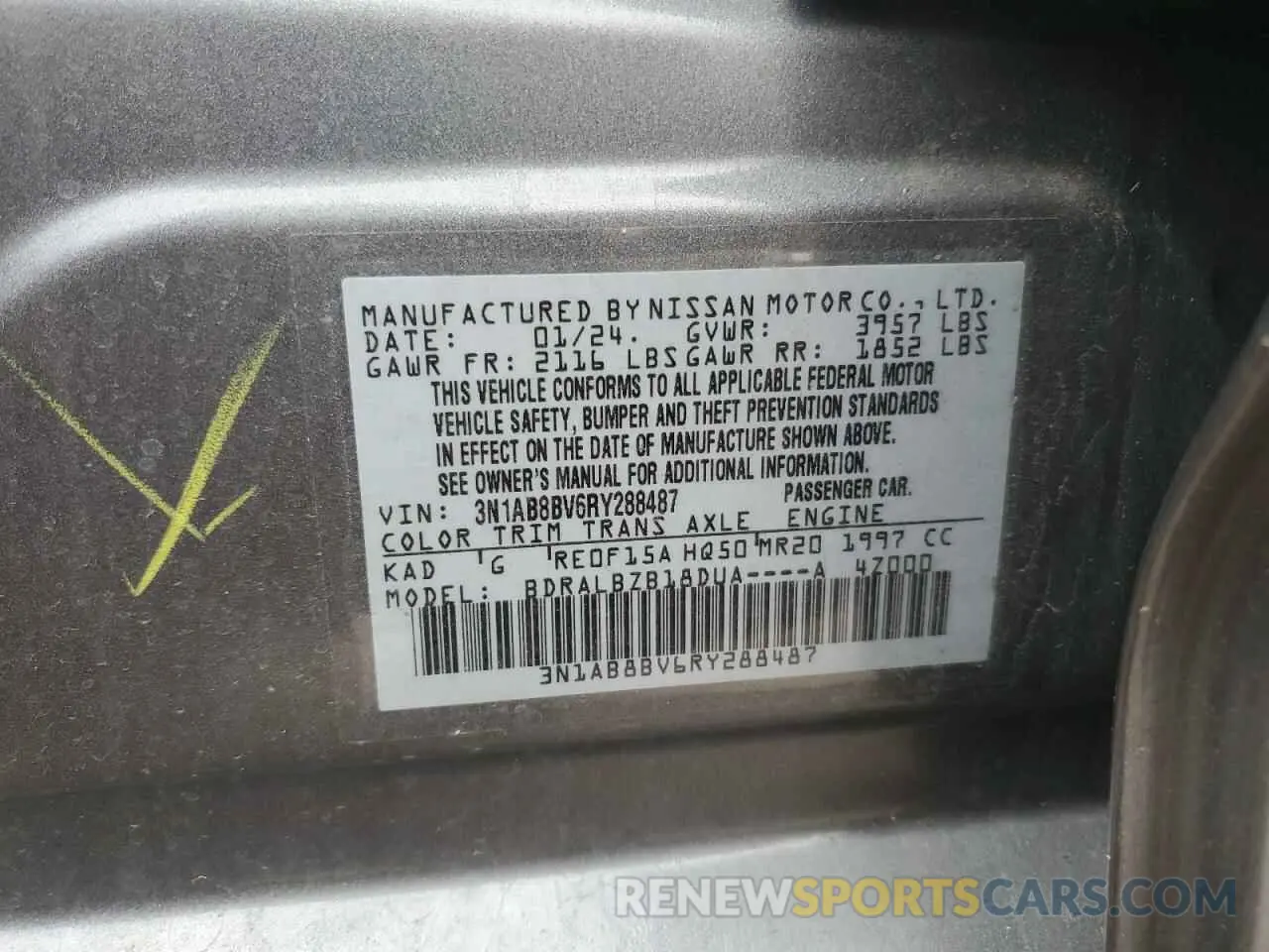 13 Photograph of a damaged car 3N1AB8BV6RY288487 NISSAN SENTRA 2024