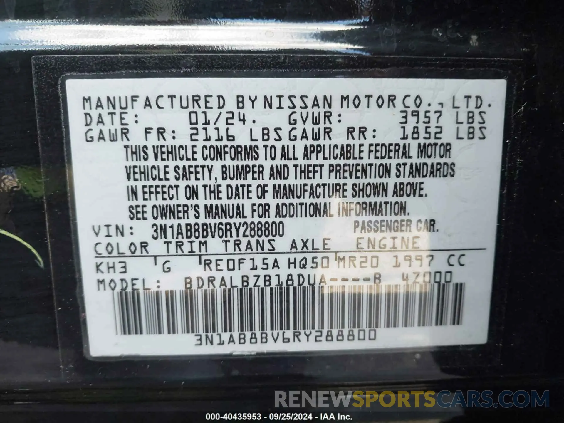 9 Photograph of a damaged car 3N1AB8BV6RY288800 NISSAN SENTRA 2024