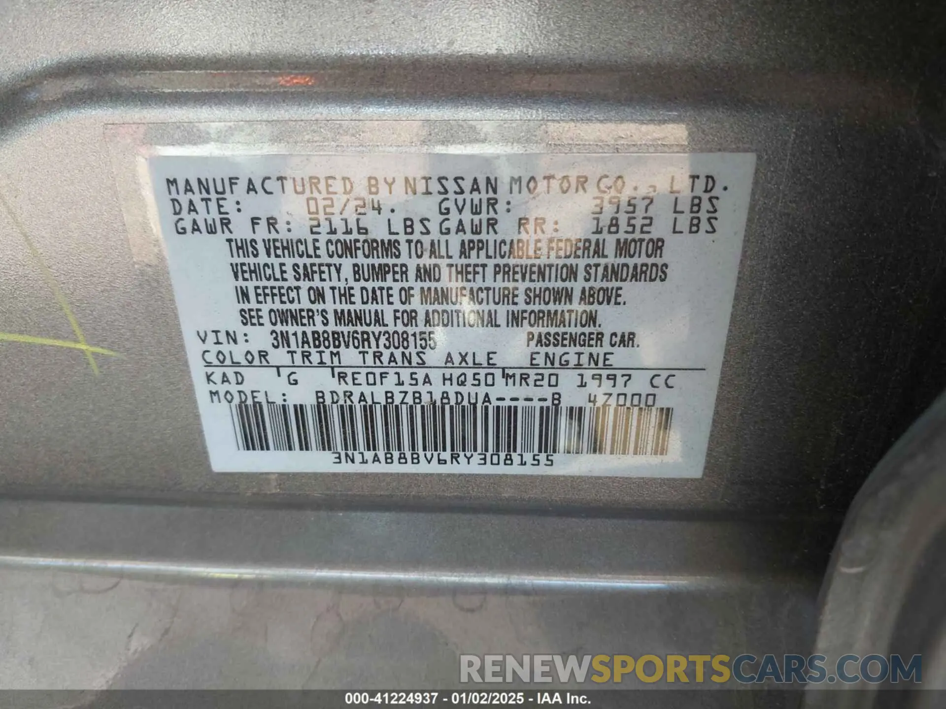 9 Photograph of a damaged car 3N1AB8BV6RY308155 NISSAN SENTRA 2024