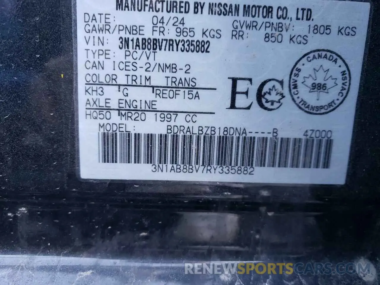 13 Фотография поврежденного автомобиля 3N1AB8BV7RY335882 NISSAN SENTRA 2024