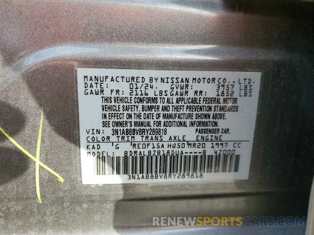12 Фотография поврежденного автомобиля 3N1AB8BV8RY289818 NISSAN SENTRA 2024