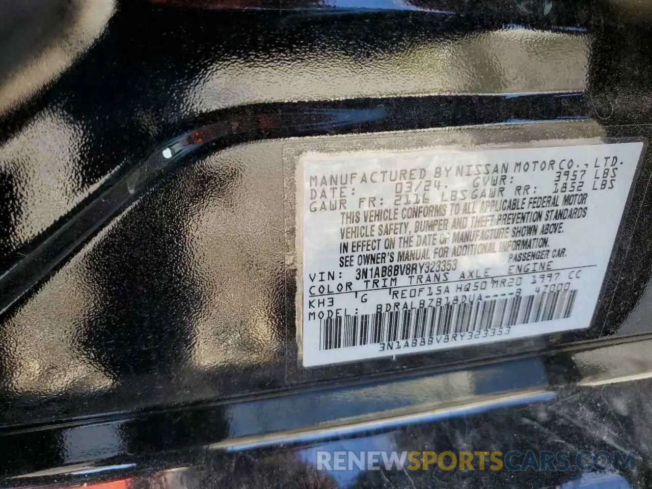14 Photograph of a damaged car 3N1AB8BV8RY323353 NISSAN SENTRA 2024