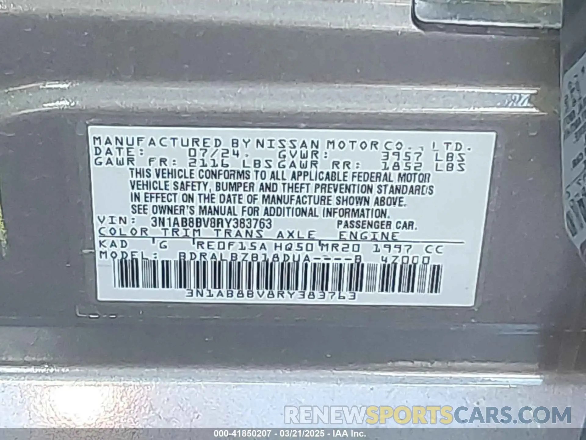 9 Photograph of a damaged car 3N1AB8BV8RY383763 NISSAN SENTRA 2024