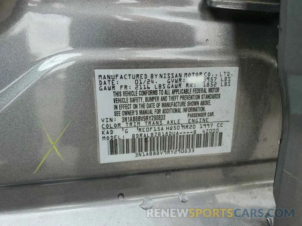 13 Фотография поврежденного автомобиля 3N1AB8BV9RY290833 NISSAN SENTRA 2024