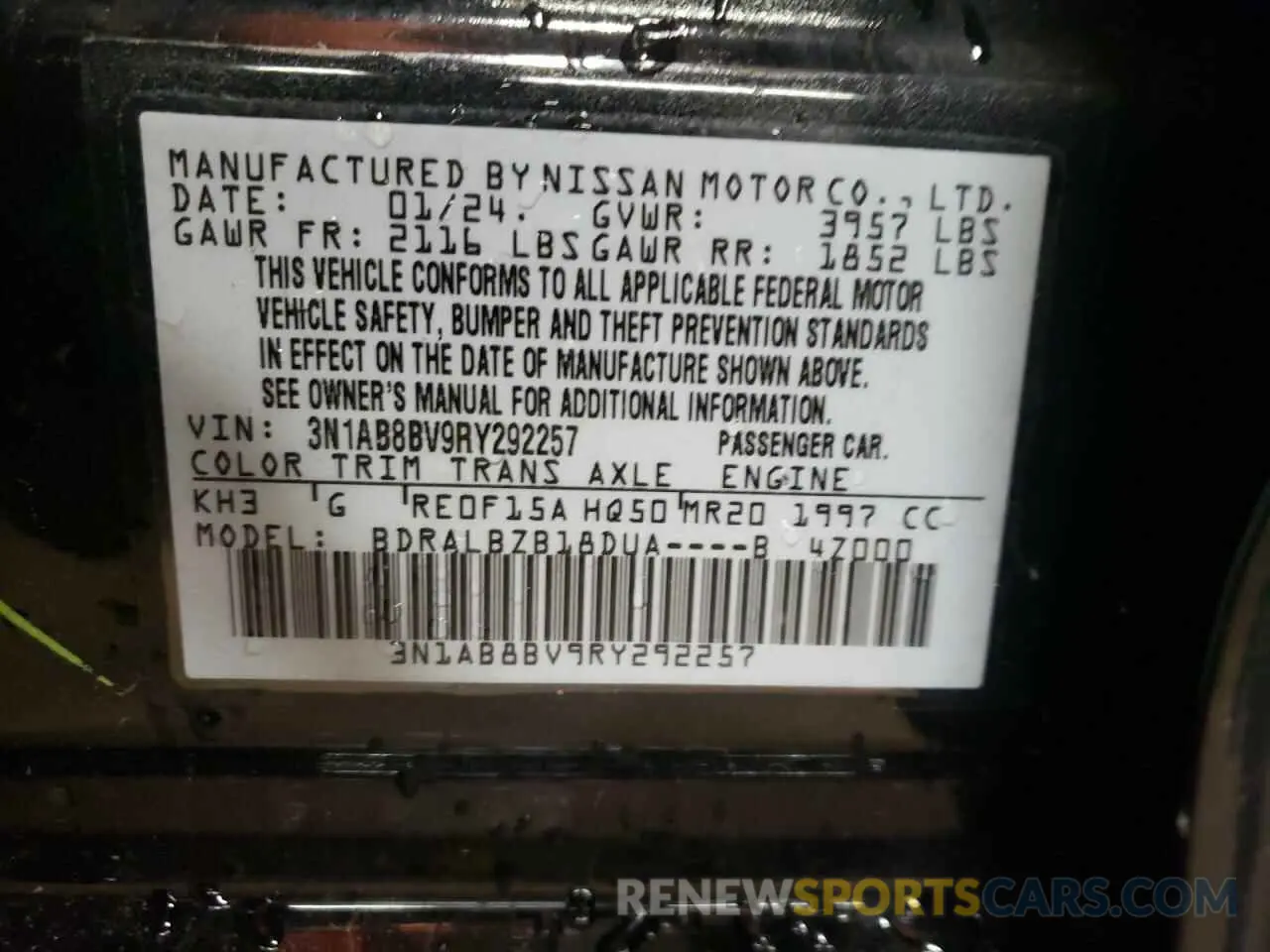12 Photograph of a damaged car 3N1AB8BV9RY292257 NISSAN SENTRA 2024
