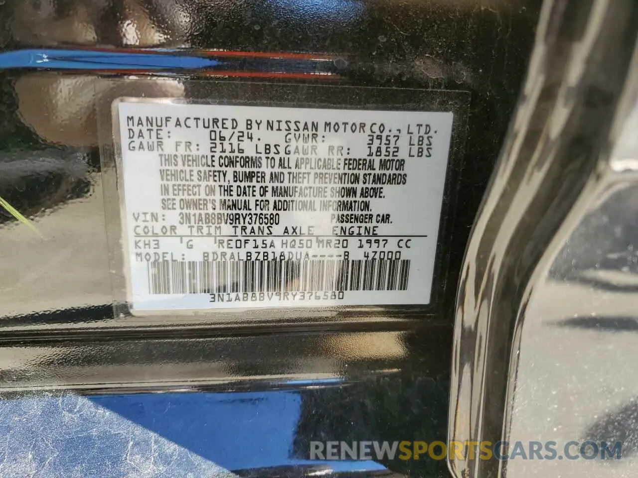 12 Photograph of a damaged car 3N1AB8BV9RY376580 NISSAN SENTRA 2024
