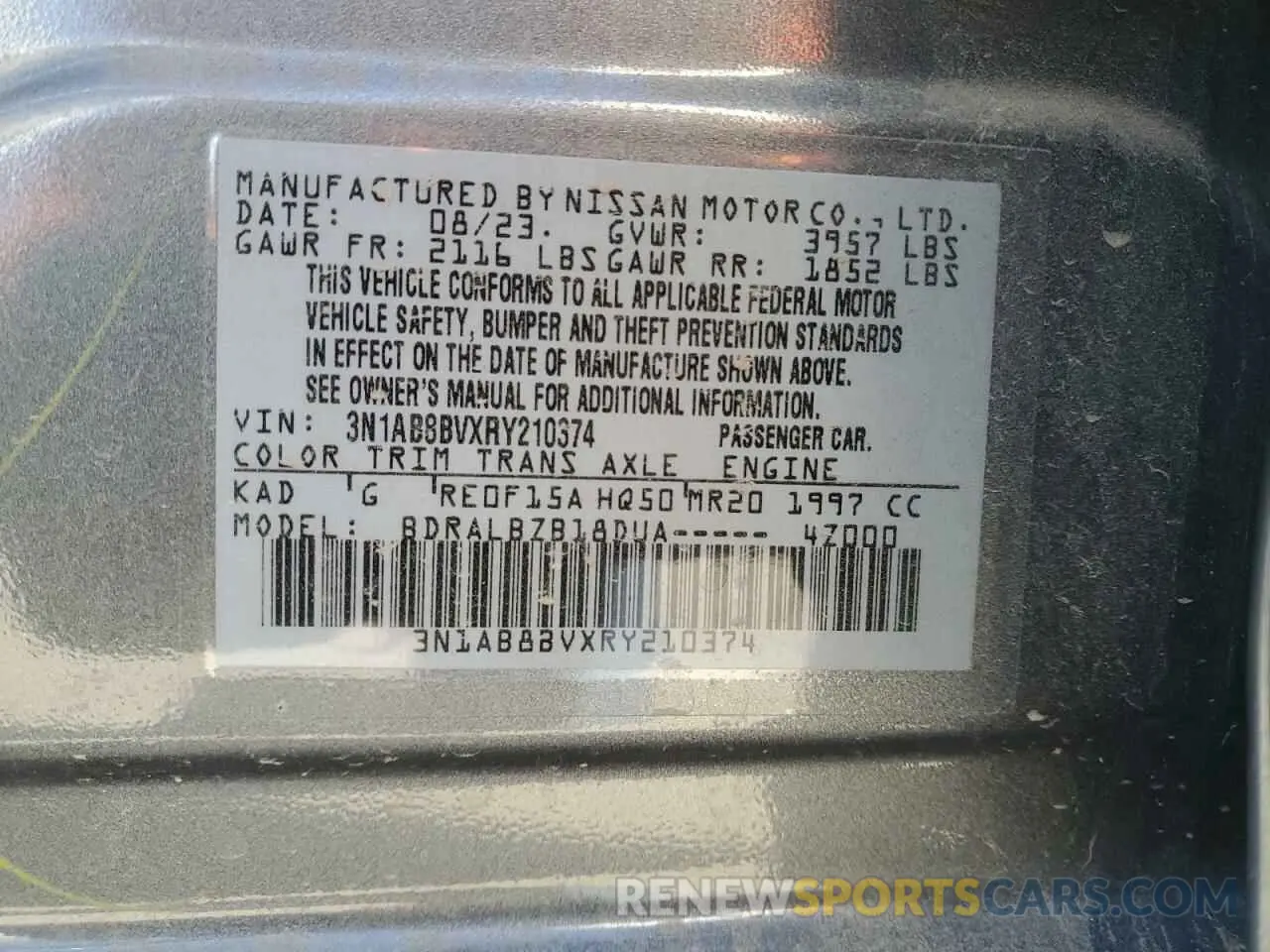 12 Фотография поврежденного автомобиля 3N1AB8BVXRY210374 NISSAN SENTRA 2024