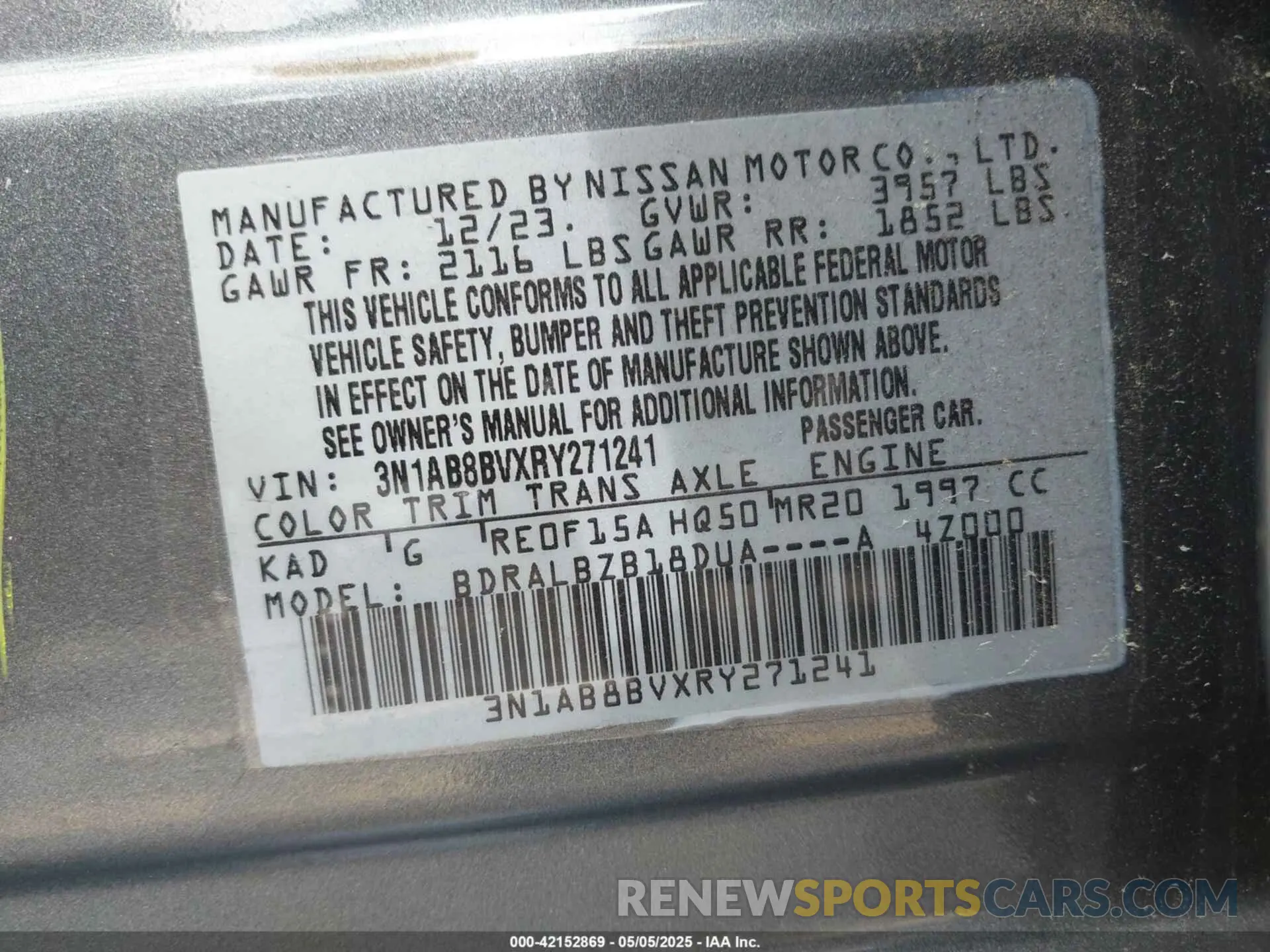 9 Photograph of a damaged car 3N1AB8BVXRY271241 NISSAN SENTRA 2024