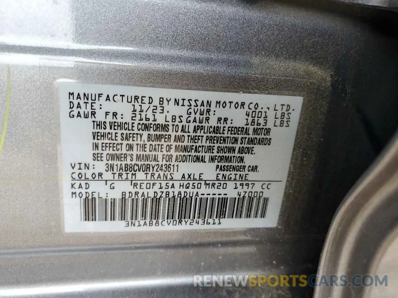 12 Photograph of a damaged car 3N1AB8CV0RY243611 NISSAN SENTRA 2024