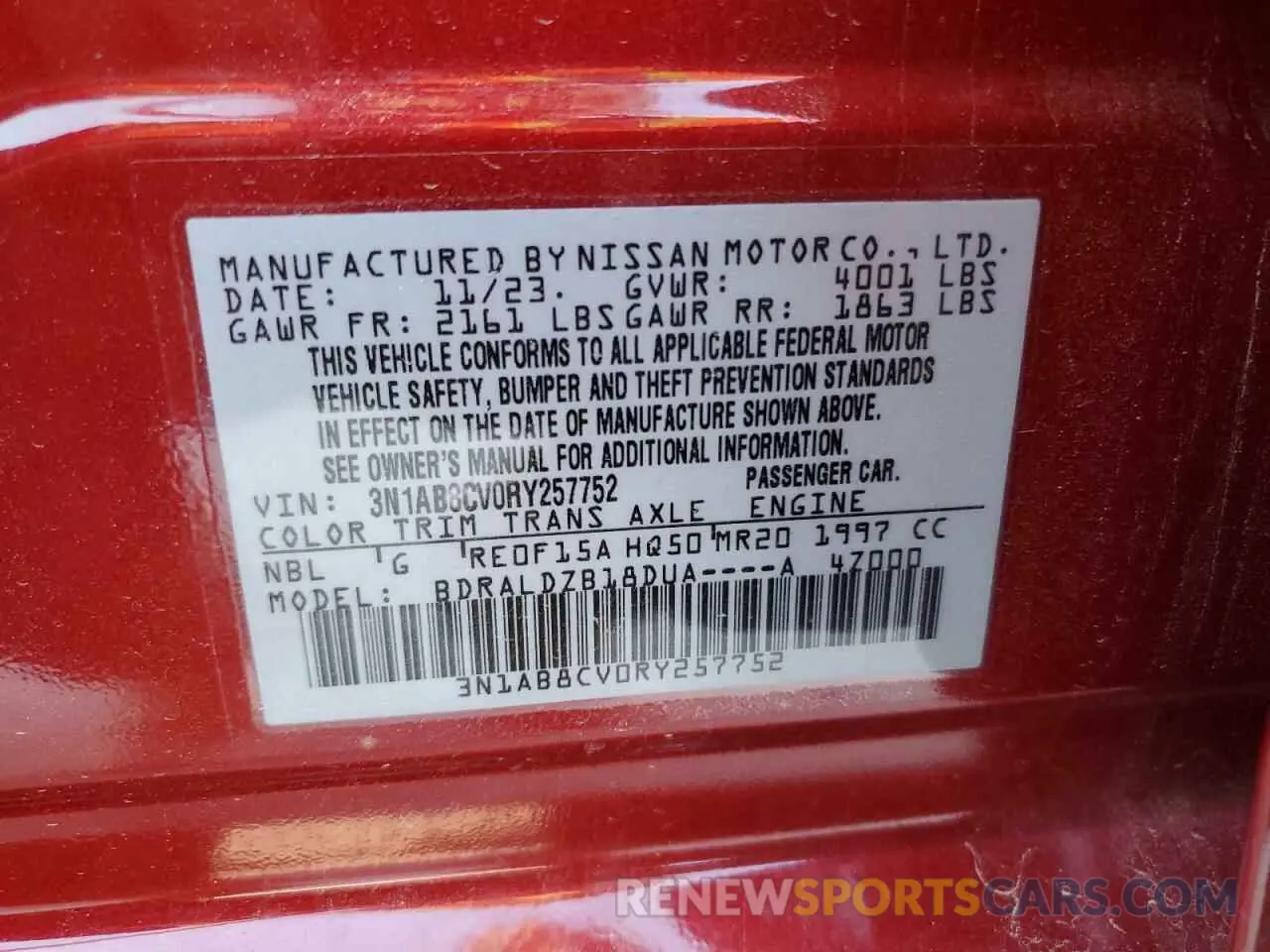 12 Фотография поврежденного автомобиля 3N1AB8CV0RY257752 NISSAN SENTRA 2024