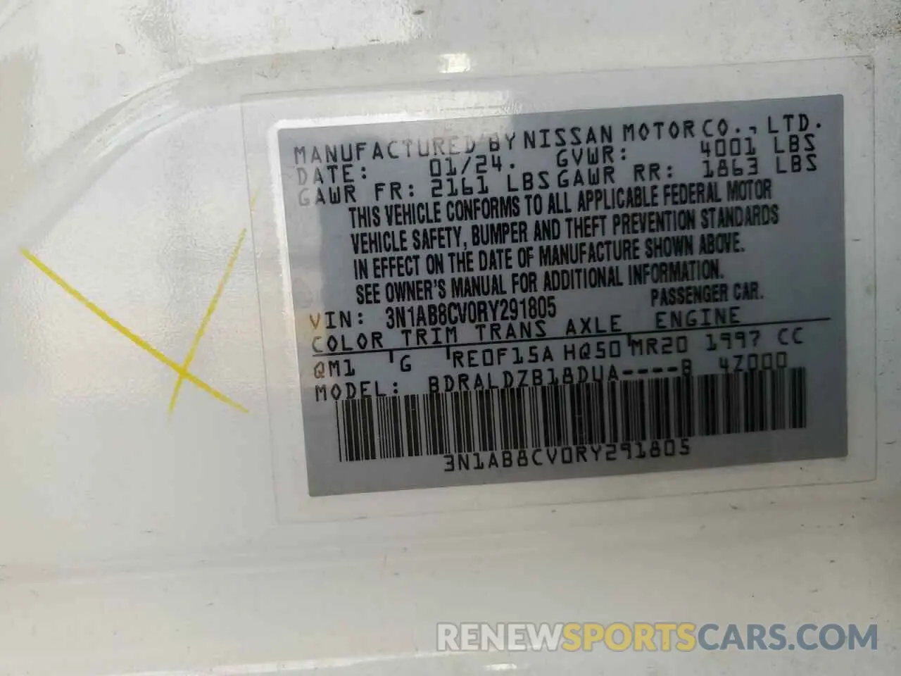 12 Фотография поврежденного автомобиля 3N1AB8CV0RY291805 NISSAN SENTRA 2024
