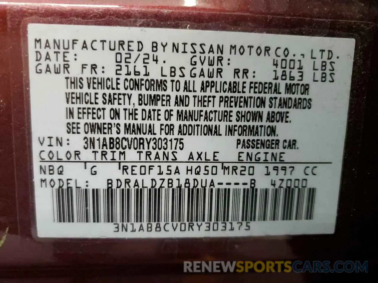 13 Фотография поврежденного автомобиля 3N1AB8CV0RY303175 NISSAN SENTRA 2024