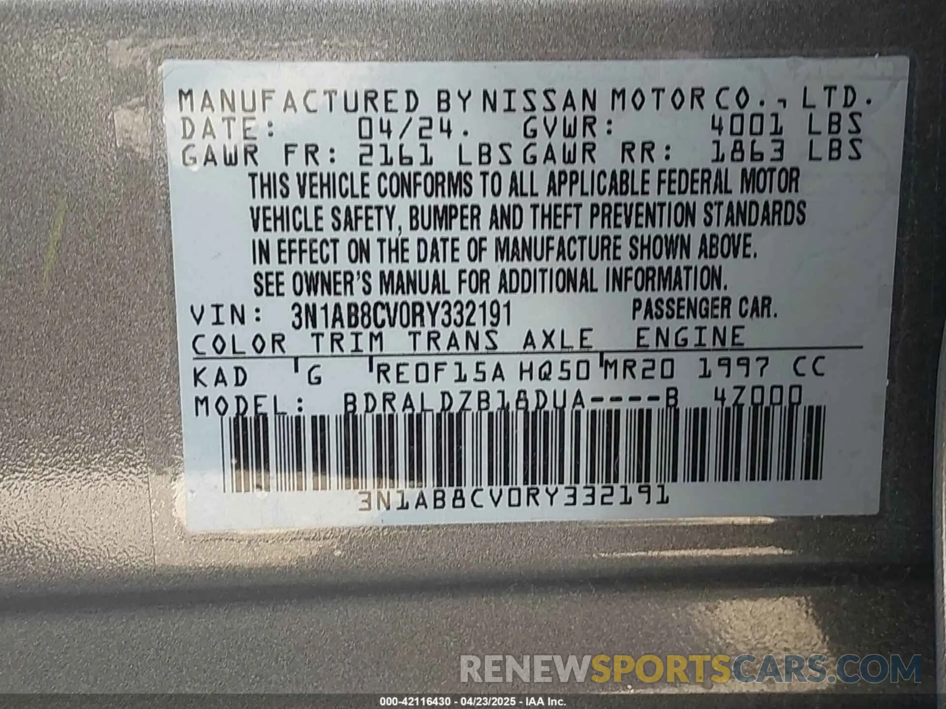 9 Фотография поврежденного автомобиля 3N1AB8CV0RY332191 NISSAN SENTRA 2024