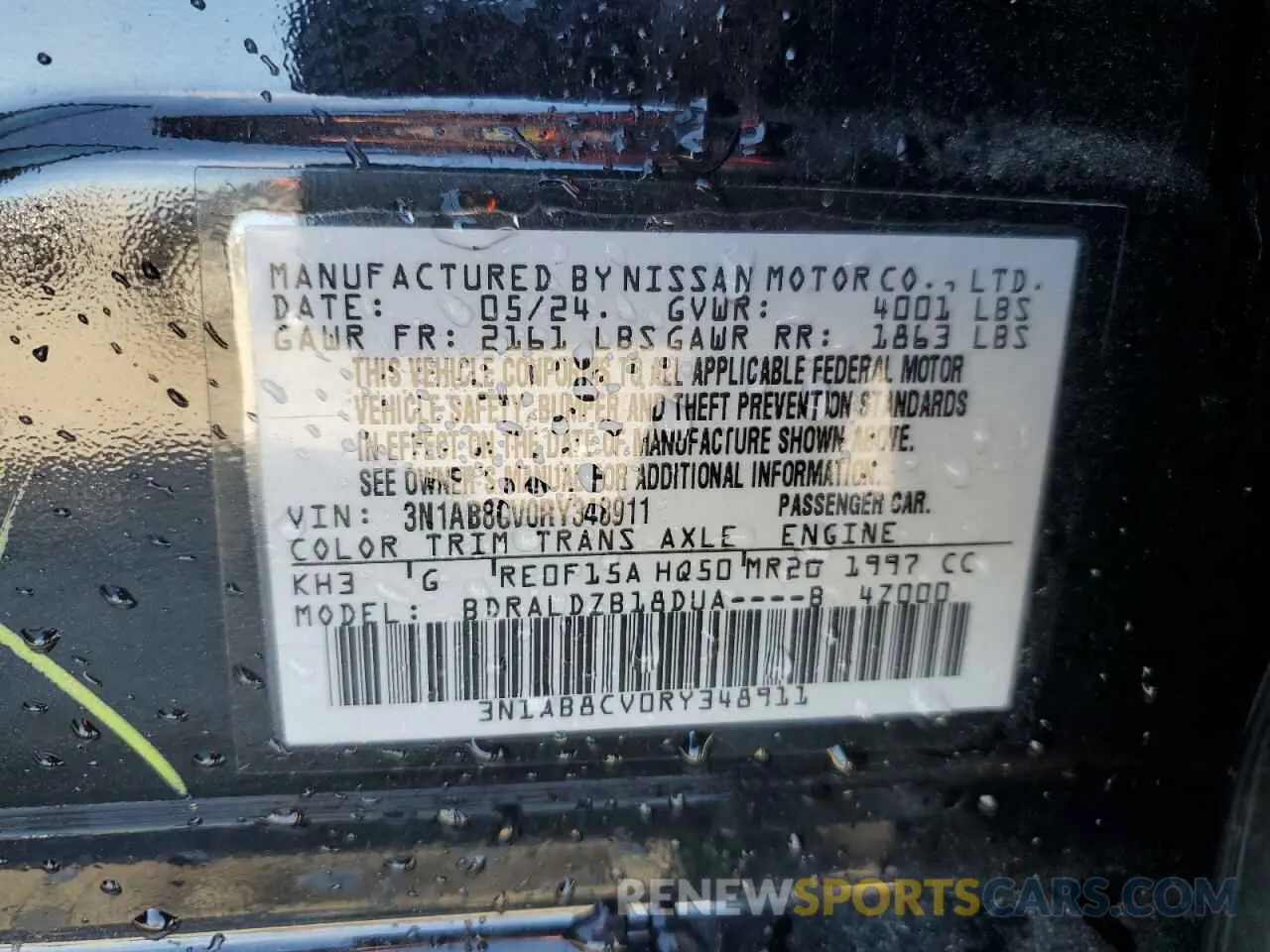 13 Фотография поврежденного автомобиля 3N1AB8CV0RY348911 NISSAN SENTRA 2024