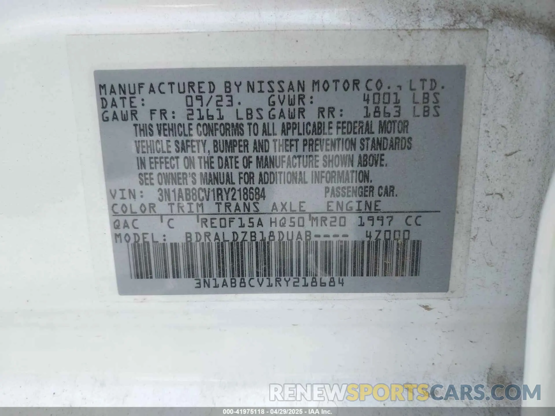 9 Photograph of a damaged car 3N1AB8CV1RY218684 NISSAN SENTRA 2024