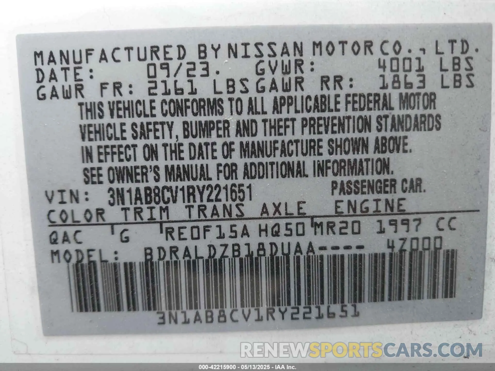 9 Фотография поврежденного автомобиля 3N1AB8CV1RY221651 NISSAN SENTRA 2024