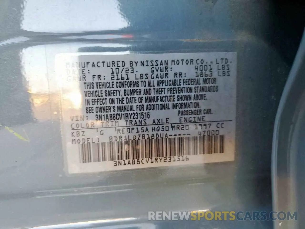13 Фотография поврежденного автомобиля 3N1AB8CV1RY231516 NISSAN SENTRA 2024