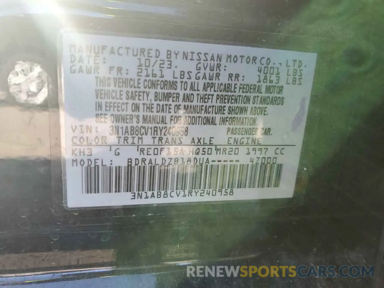 15 Photograph of a damaged car 3N1AB8CV1RY240958 NISSAN SENTRA 2024