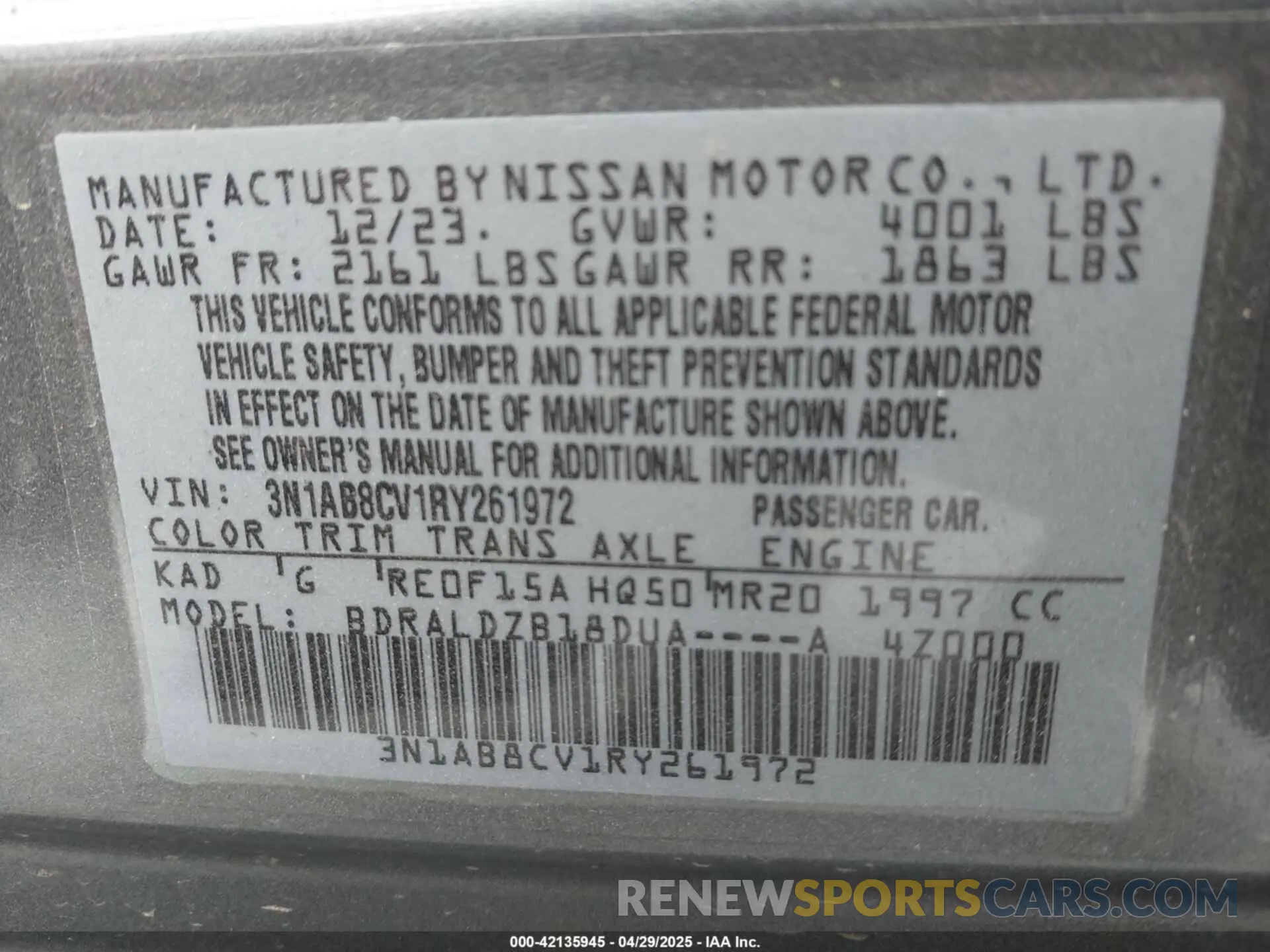 9 Photograph of a damaged car 3N1AB8CV1RY261972 NISSAN SENTRA 2024