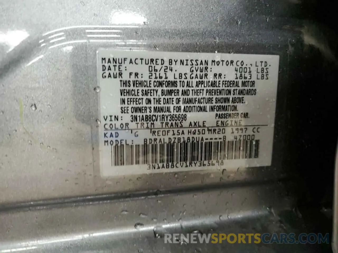 12 Photograph of a damaged car 3N1AB8CV1RY365698 NISSAN SENTRA 2024