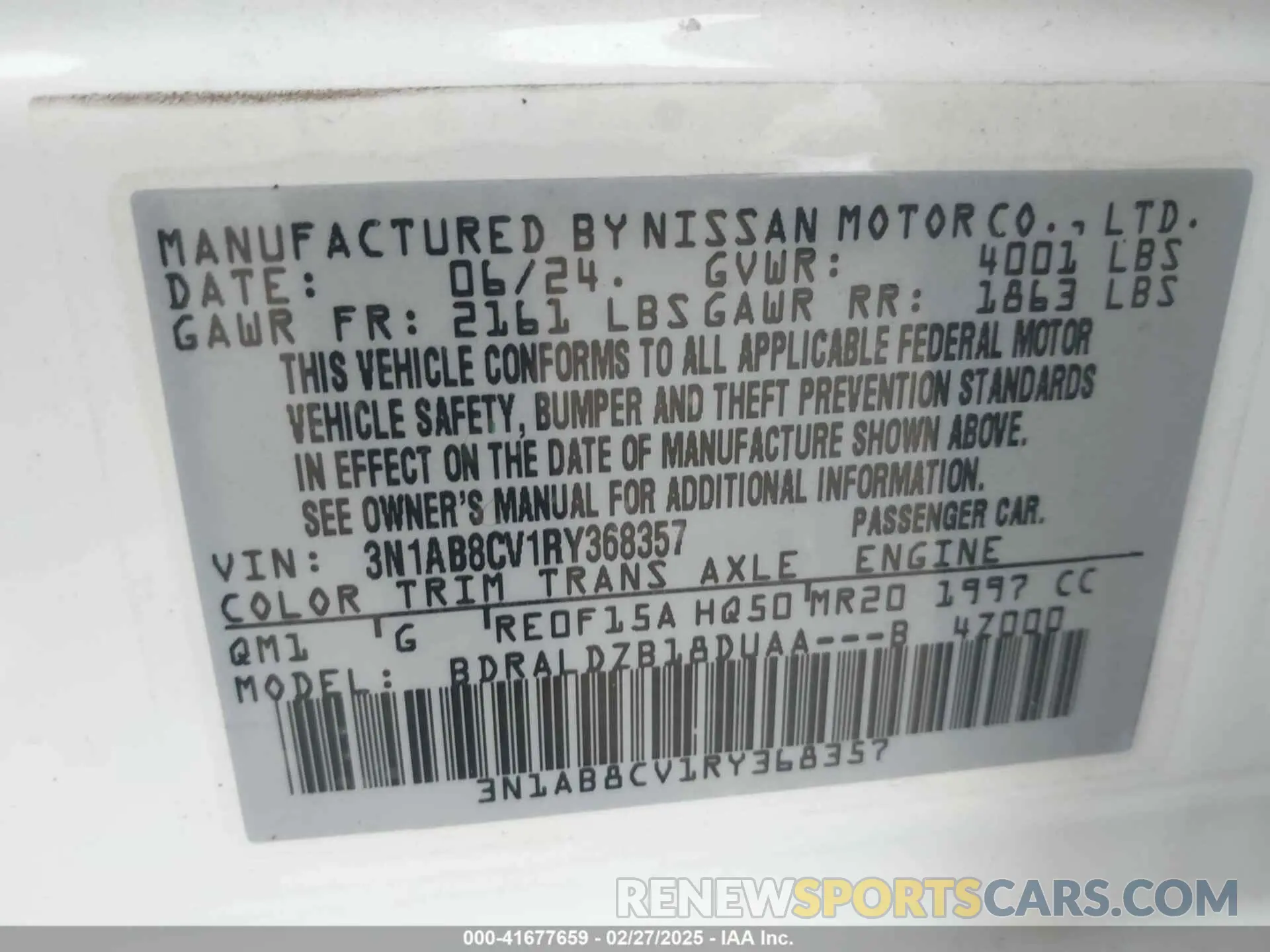 9 Фотография поврежденного автомобиля 3N1AB8CV1RY368357 NISSAN SENTRA 2024
