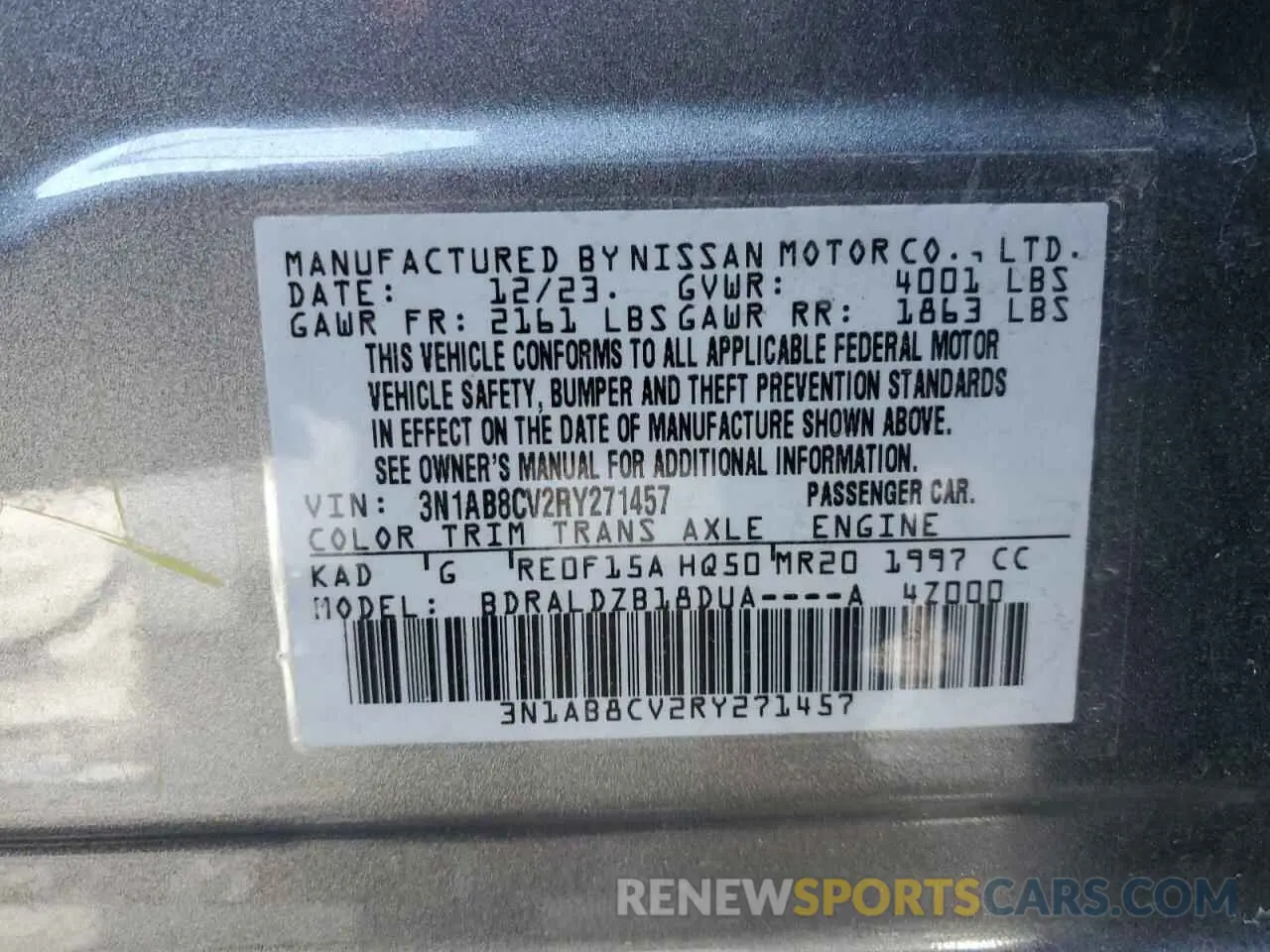 12 Фотография поврежденного автомобиля 3N1AB8CV2RY271457 NISSAN SENTRA 2024