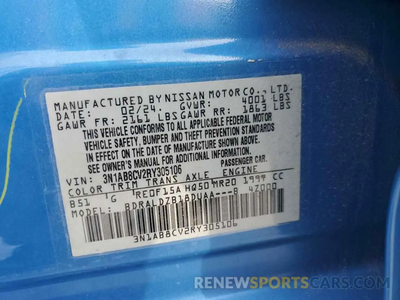 13 Фотография поврежденного автомобиля 3N1AB8CV2RY305106 NISSAN SENTRA 2024