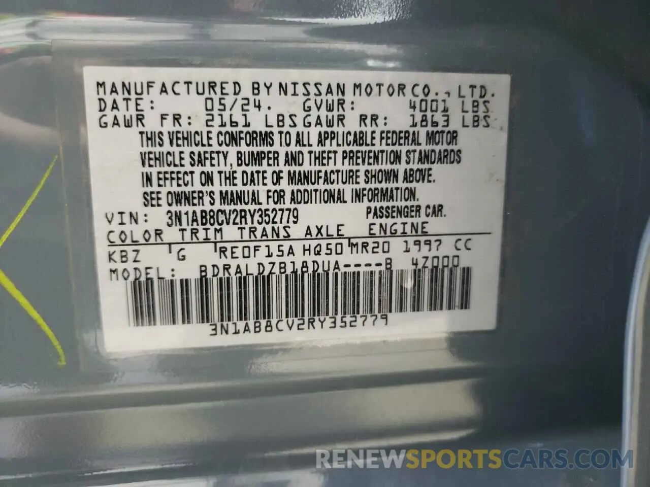 12 Photograph of a damaged car 3N1AB8CV2RY352779 NISSAN SENTRA 2024