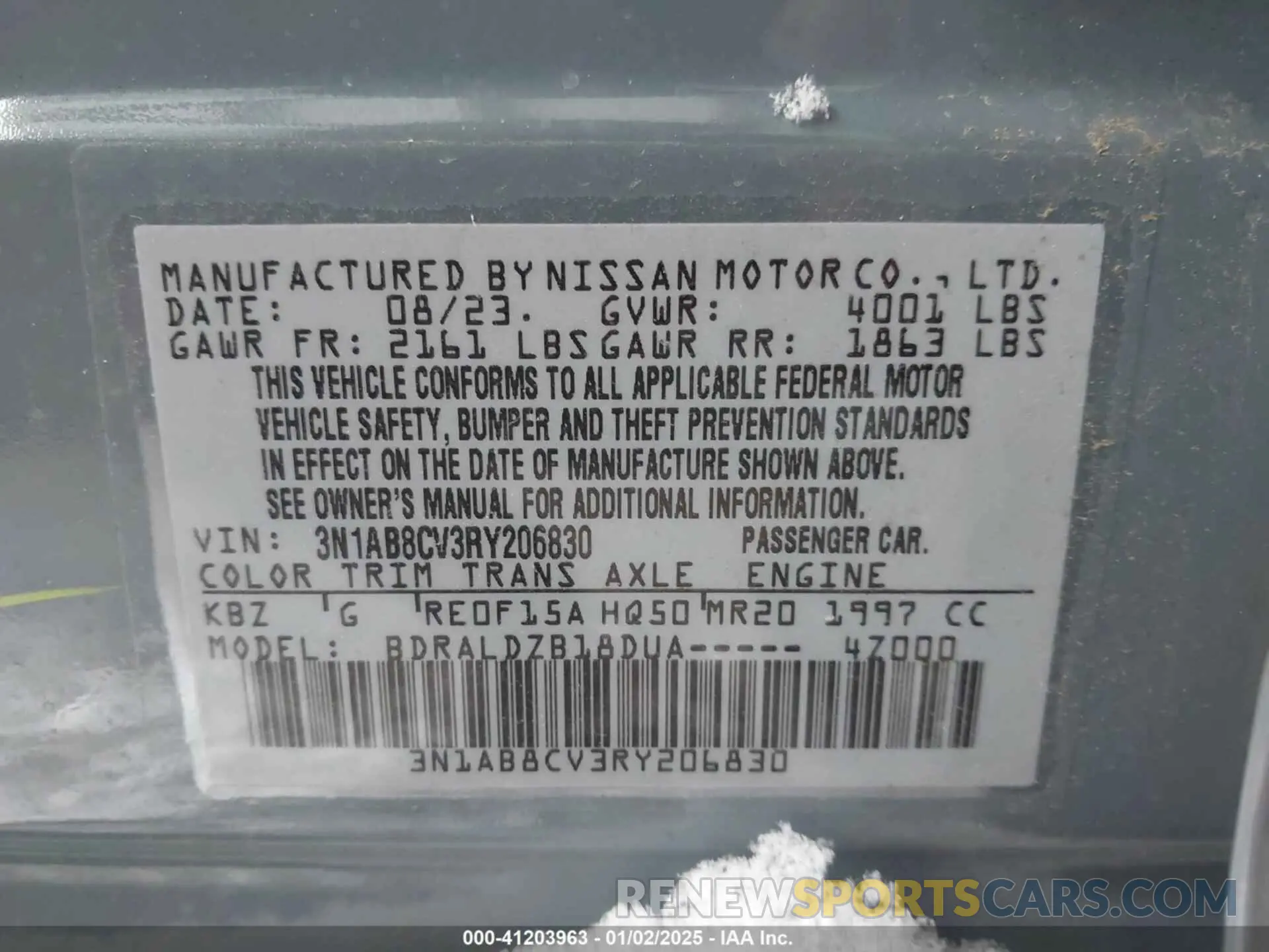 9 Фотография поврежденного автомобиля 3N1AB8CV3RY206830 NISSAN SENTRA 2024