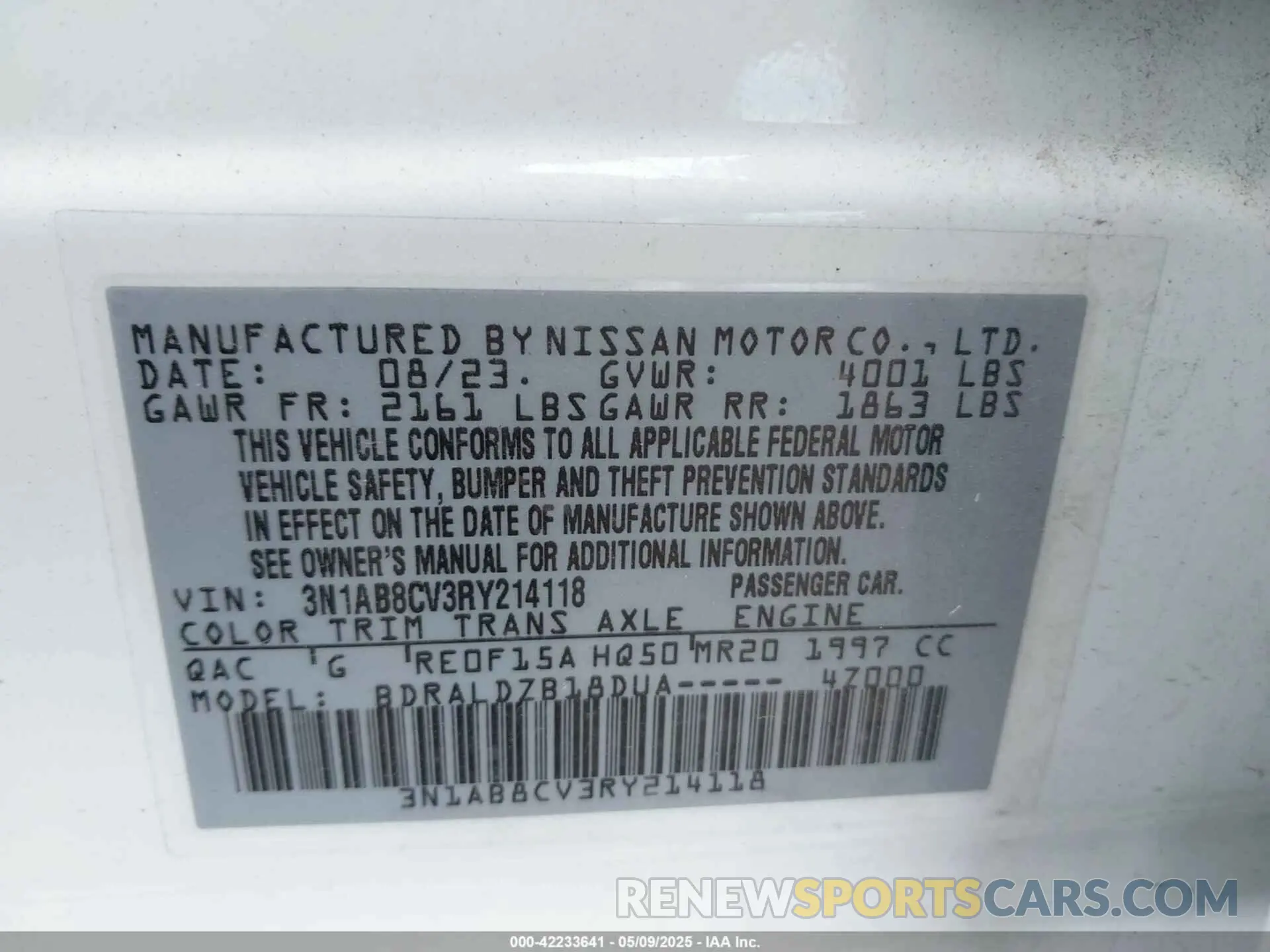 9 Photograph of a damaged car 3N1AB8CV3RY214118 NISSAN SENTRA 2024