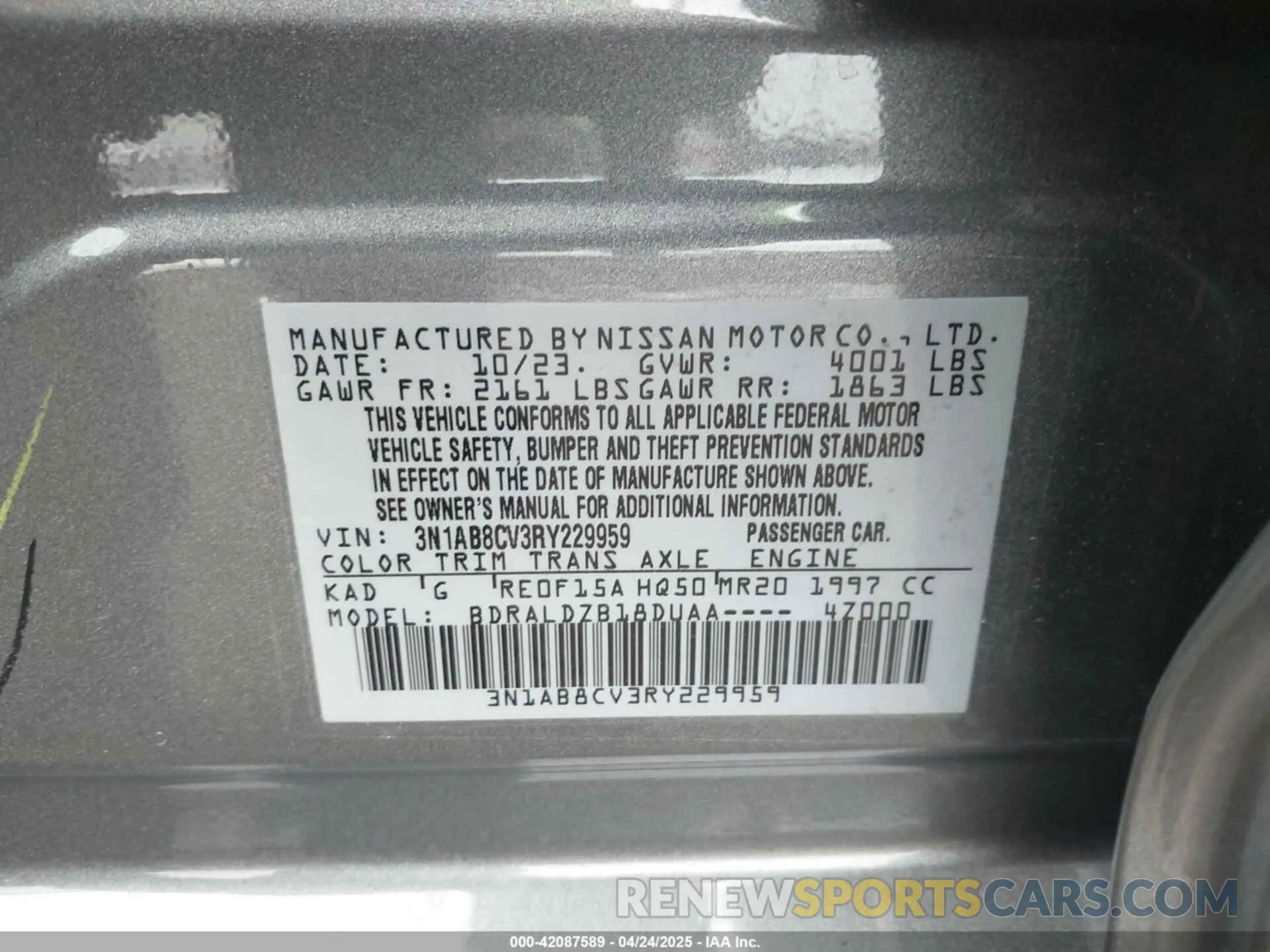 9 Фотография поврежденного автомобиля 3N1AB8CV3RY229959 NISSAN SENTRA 2024