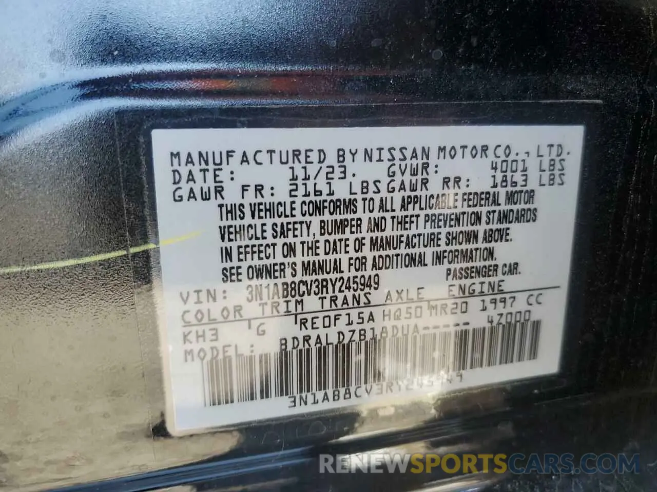 12 Photograph of a damaged car 3N1AB8CV3RY245949 NISSAN SENTRA 2024